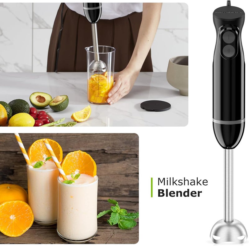 Bonsenkitchen Immersion Blender Handheld, 2 Mixing Speed Hand Blender Electric with Sharp Blades, 3-In-1 Hand Held Stick Blender with Egg Whisk, 24oz Beaker for Soups, Smoothies, Sauce - Image 3